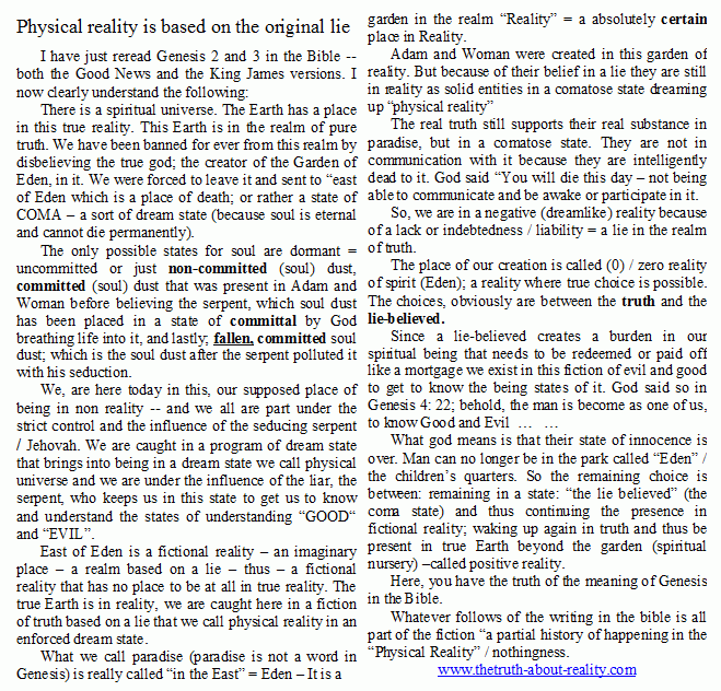 This article is the correct interpretation of understanding what the serent has done by convincing Woman of believing the lie. Your soul needs this to decide to be or not to be!