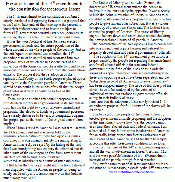 Aterrible treason was committed by both state And federal elected officials by the 14th amendment to the US constitution