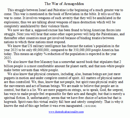 We believe that we, the people are in control but that is a lie. Spirit runs physical reality as a virtual reality 100%